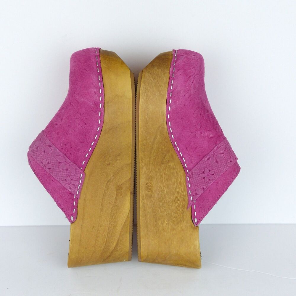 Sanita Platform Mule Clogs Womens 8-8.5 US 39 Pink Floral Suede Boho Sweden - Picture 14 of 16